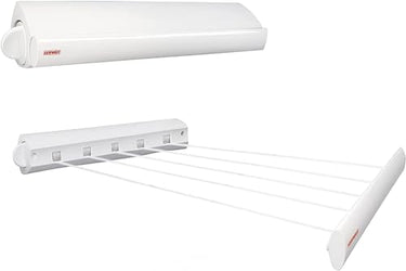 Leifheit Wandtrockner Rollfix Triple 150 Longline, 3 x 5m Wäscheleine, ausziehbarer Wäscheständer, platzsparender Trockner, Wäschetrockner für die Wand, drinnen und draußen, Wäschreck mit Wandmontage im Sale